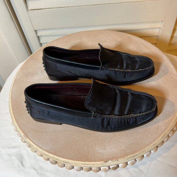 Tod's Women's Satin Loafer Shoe Size 8.5 Navy Blue Driving Shoe - Picture 2 of 11